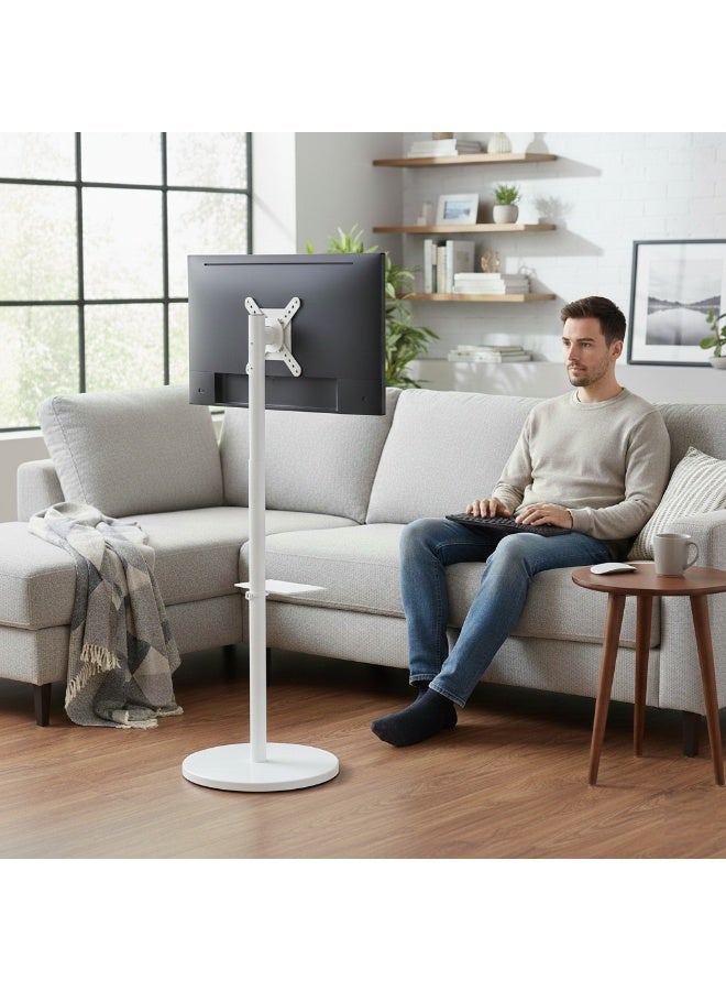 BEETEC Mobile Monitor Stand for 14"–40" Screens, VESA 200x200mm, 12kg Load Capacity, Adjustable Height, Tilt, Swivel & Rotation, with Wheels and Storage Tray, White | TF-FMS801W - Image 4